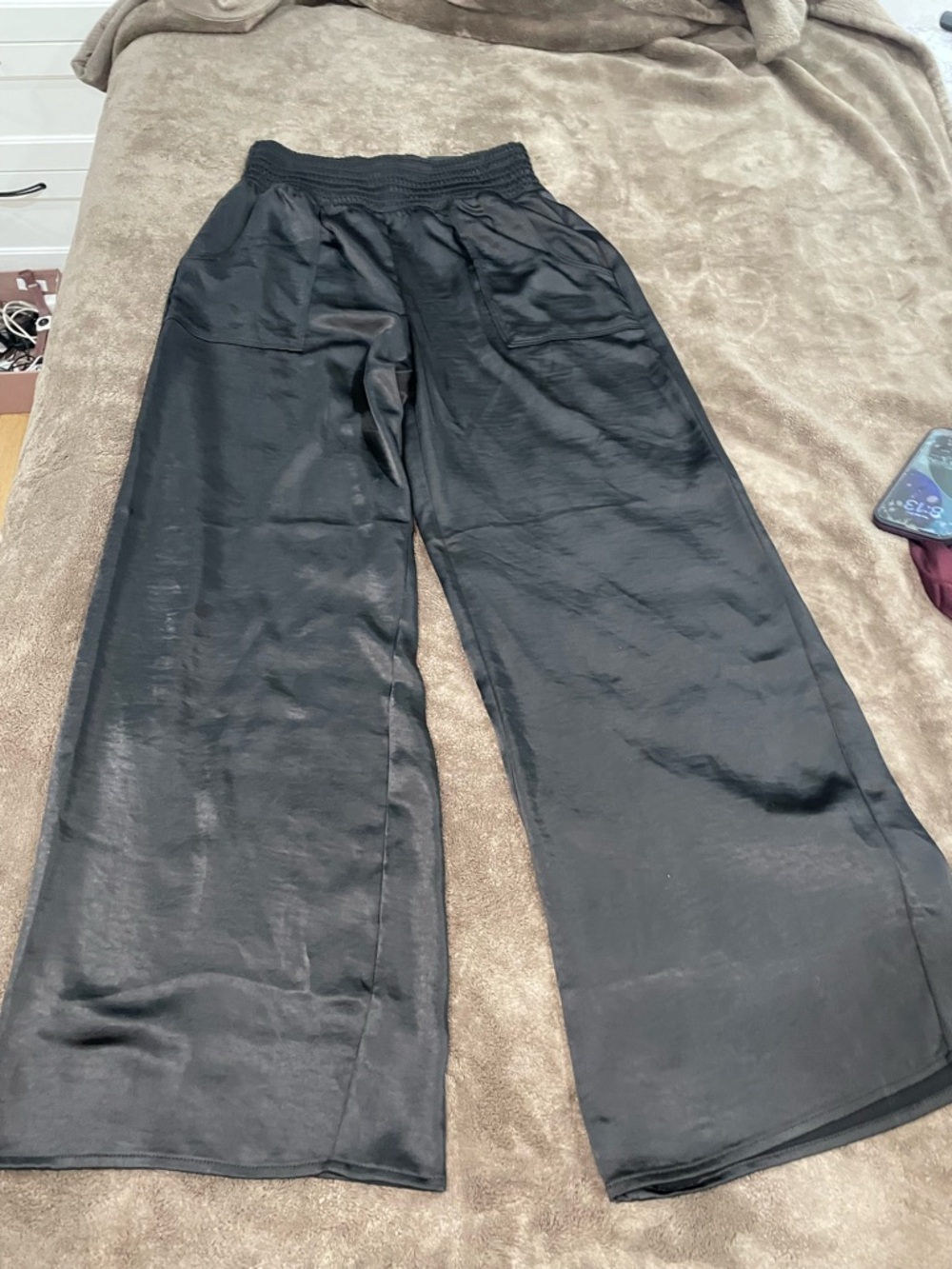 Simply Vera Vera Wang Black Satin Elastic Waist Pants